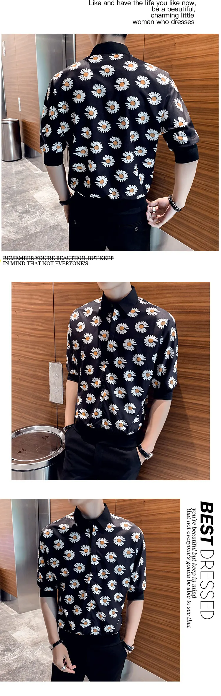 Description Picture 4 of itemBlouse Camisa Tuxedo Masculina Summer Floral Print Men Shirt Fashion Slim Short Sleeve Casual Streetwear Social Shirt Night Club