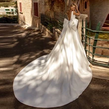 Verngo ТРАПЕЦИЕВИДНОЕ свадебное платье цвета слоновой кости атласное свадебное платье с бантом простое свадебное платье с открытой спиной Свадебные платья Suknie Slubne