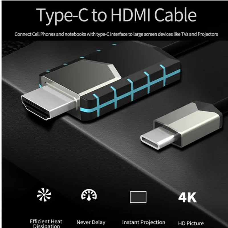 USB 3,1-HDMI 4K Кабель-адаптер 2 м type C-HDMI кабель для MacBook DELL XPS 13 samsung Galaxy S9/S8 huawei mate 10 USB-C HDMI