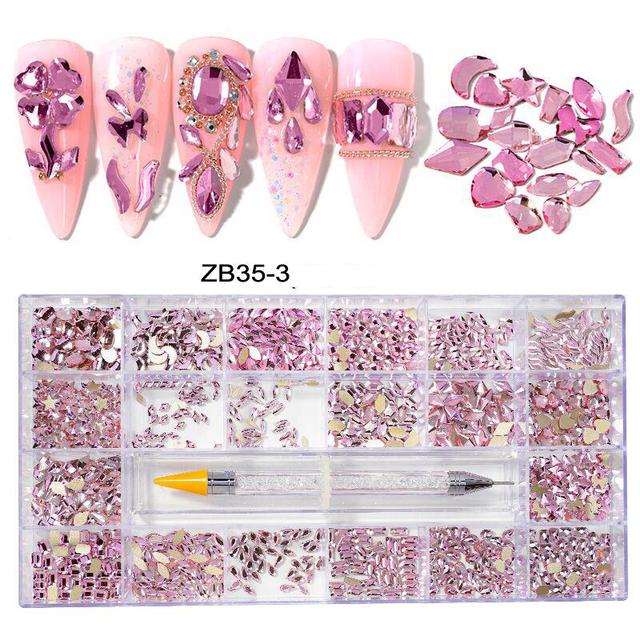 Multi Nail Rhinestones Kit Flatback 240pcs Alloy Charms (Neon,Pink,AB,Blue) Glass Jewelry Nail Art Crystal Box 2022