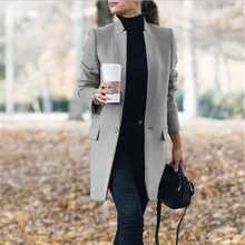 Женская зимняя офисная одежда Длинный блейзер большие шерстяные пальто теплые длинные корейские элегантные винно-серые пальто кардиган пальто