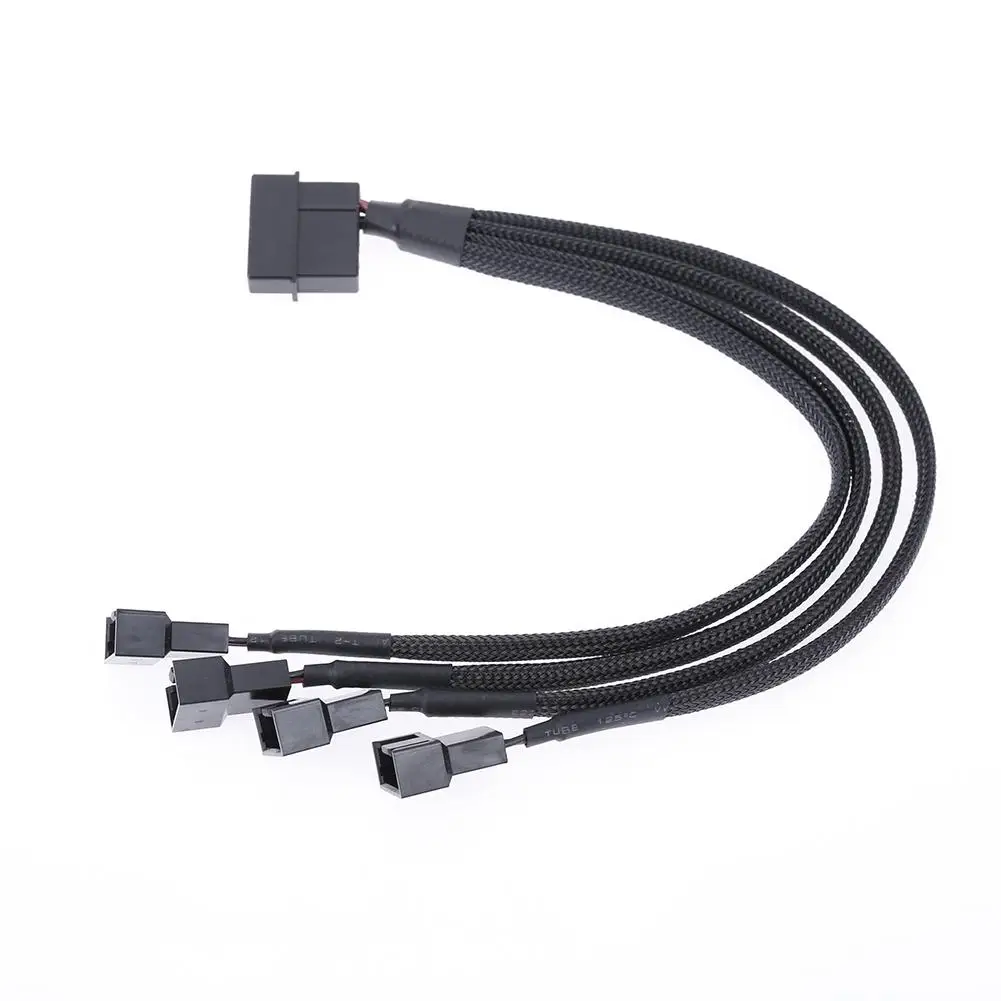 27 см 12В вентилятор кабель с черными рукавами 4pin IDE Molex в 4 портовый 3Pin/4Pin охладитель