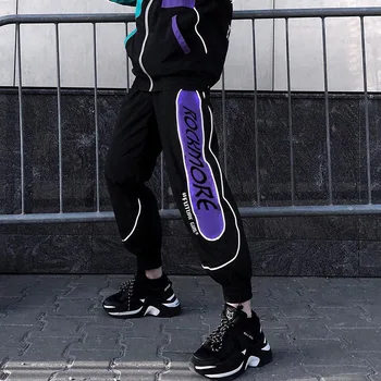 

Contrast Color Joggers Women Baggy Pants Streetwear Pocket High Waist Trousers Patchwork Reflective Hip Hop Sweat Pants