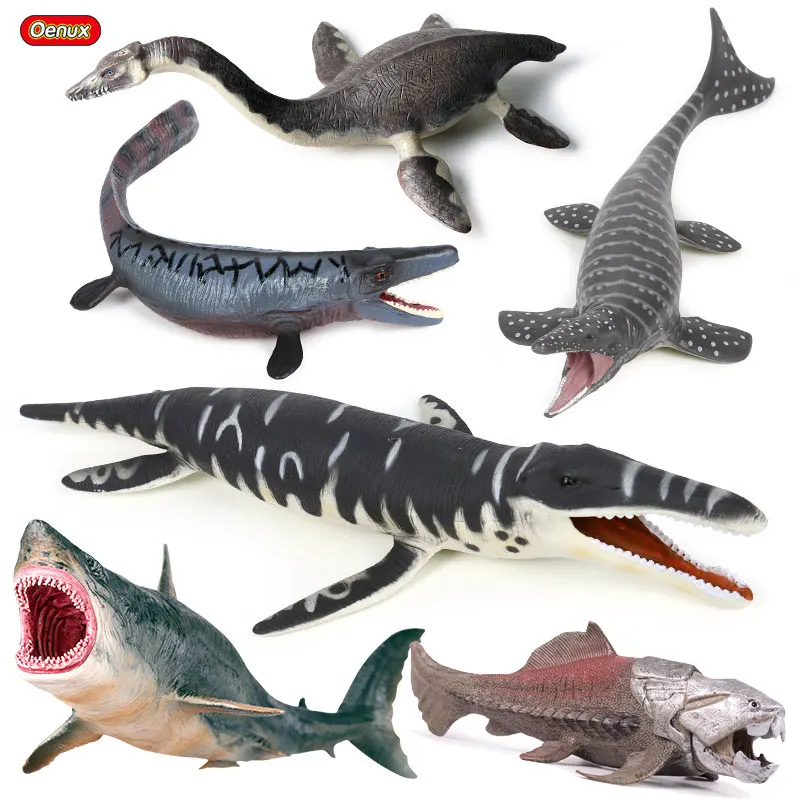 

Oenux Prehistoric Sea Life Animal Megalodon Dunkleosteus Terrelli Fish Action Figure Plesiosaurus Dinosaur Model Collection Toy