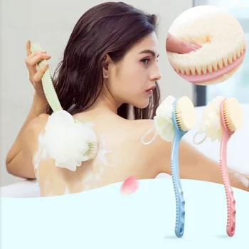 

New Dual Use Shower Brush Long Handle Soft Hair Bath Brush Shower Ball Shower Body Brush With Bristles And Loofah