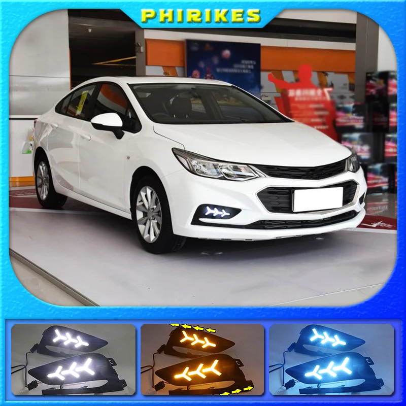 Светодиодные дневные ходовые огни 2 шт. для Chevrolet Cruze 2016 2017 2018 с динамическим