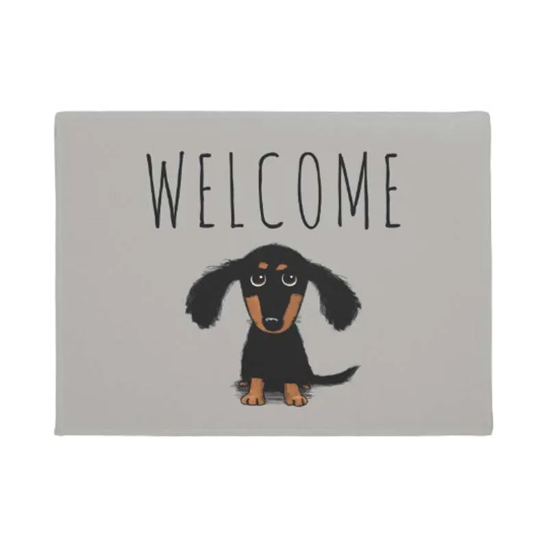 

Welcome Cute Dachshund Puppy Doormat Home Decoration Entry Non-slip Door Mat Rubber Washable Floor Home Rug Carpet