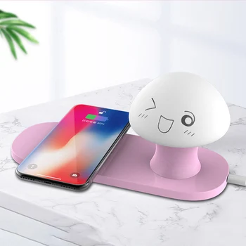 

10W Wireless Charger Mushroom Fast Charging Patted LED Lamp Night for Iphone 8 X Samsung S9 S10 pat sensor night light gifts um