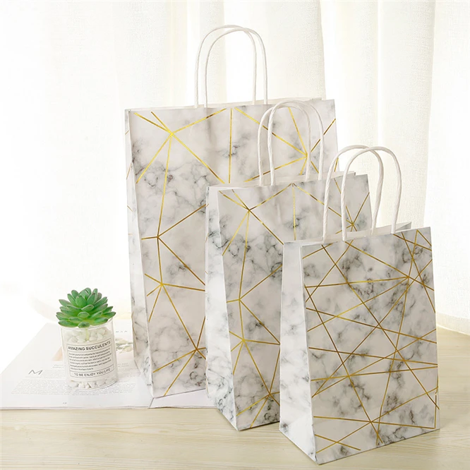 

20pcs Bronzing gold Kraft Paper Bags Fashionable clothes Food Gift Bags Party Wedding Supplies Wrapping bag Shop Packaging Bag