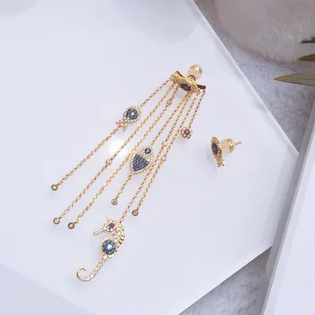 

Baoyocn Luxury Brand 925 Sterling Silver Asymmetric Yellow Gold Color Eye Lucky Fish Tassel Earrings Women Fashion Jewelry
