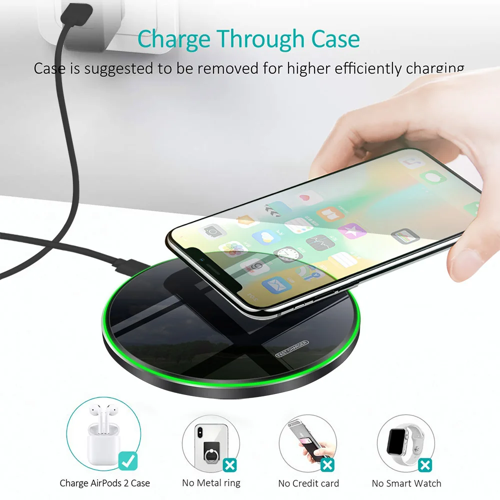 15W Qi Wireless Charger For iPhone 13 12 11 Pro X XS XR Huawei P40 Pro Samsung S10 S20 Induction Fast Wireless Charging Dock Pad