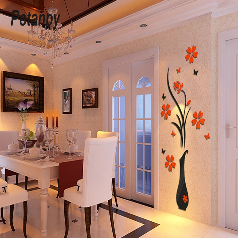 

DIY Vase Flower Tree 3D Wall Stickers Decal Home Decor Adesivo De Parede Wallpapers For Livingrooms Kitchen Decorations