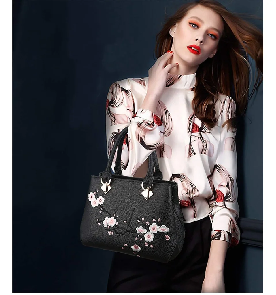IKAIF NEW Flowers Embroidery Women Messenger Bag Cherry Blossoms Fashion Simple Popular Handbags Lady Female Brand Designer