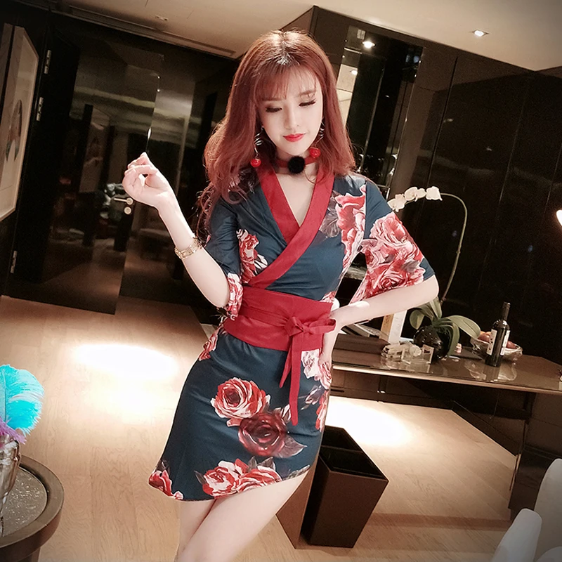 Японское кимоно mujer yukata японское кимоно платье с поясом атласная Шелковая пижама с принтом женское японское сексуальное платье для ночного клуба - Цвет: color2