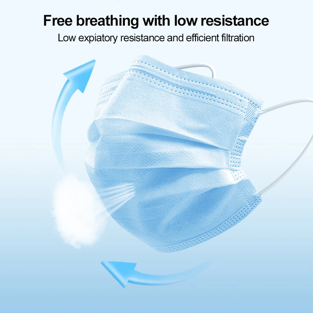 10-600pcs Disposable Blue Filter Face mask Adults security protection mask Non-wove Protective masks 3 Layer Ply mascarilla 2