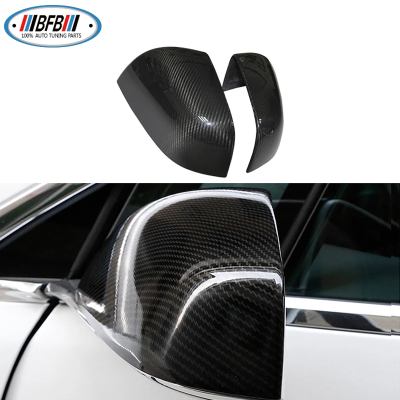 

Glossy Black Pair Real Carbon Fiber Add-On Side Wing Mirror Cover Caps For Tesla Model Model X SUV