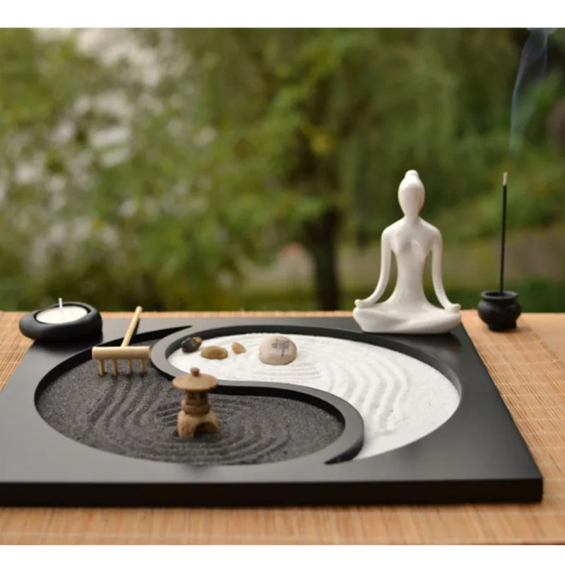 

Japanese-style Wooden Ceramic Craft Zen Garden Decoration Resin Doll Relax Buddhist Incense Sand Table Home Decoration Crafts