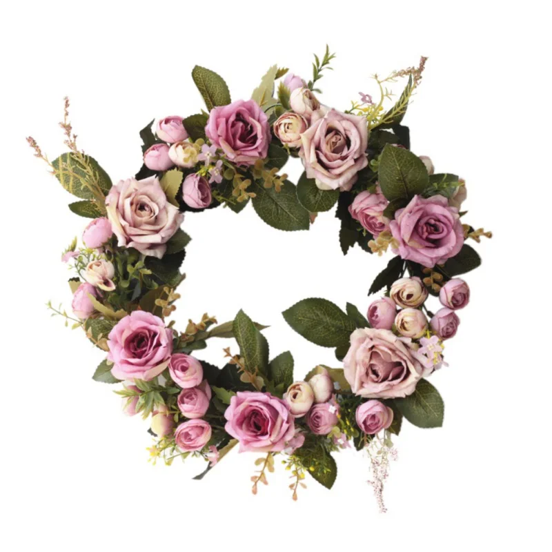 Рождественский цветочный венок, искусственный цветочный ротанговый венок с зелеными листьями для входной двери, окна, стены, свадьбы, домашнего декора