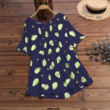 

ZANZEA 2020 Summer Bohemian Avocado Printed Blouse Women Short Sleeve Pleated Tunic Tops Female Casual Blusas Chemise Shirt