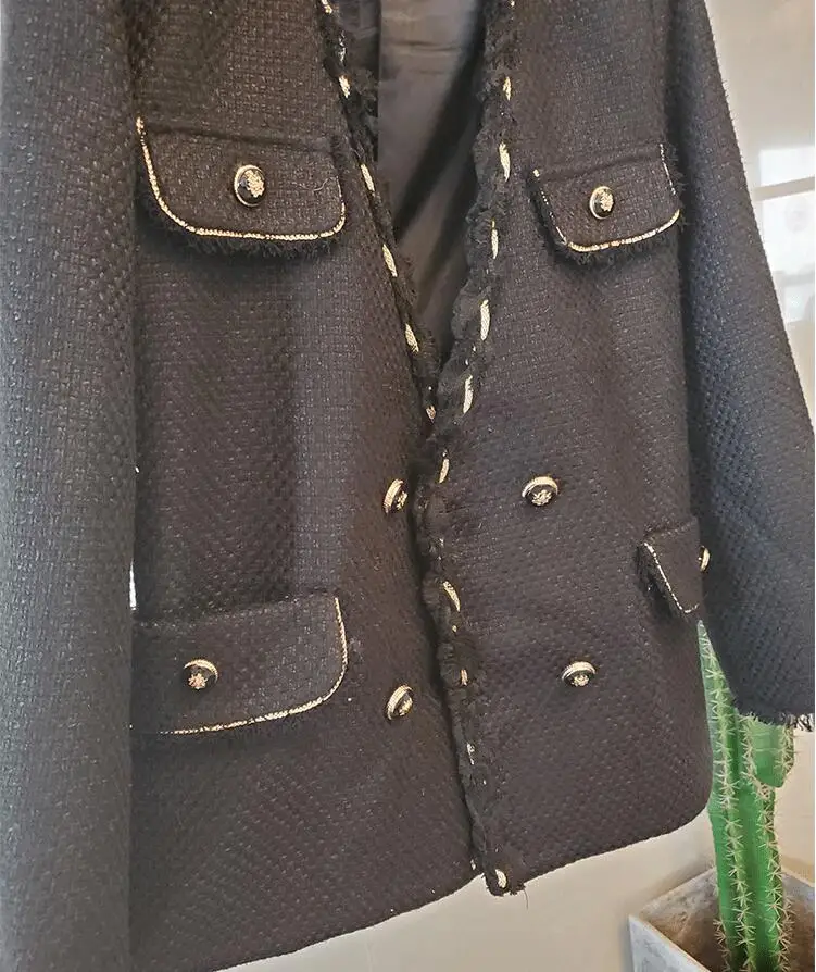 Mujer Elegante, женские пальто, Осень-зима, шерсть, куртки с v-образным вырезом, Аппликации, широкая талия, женские пальто