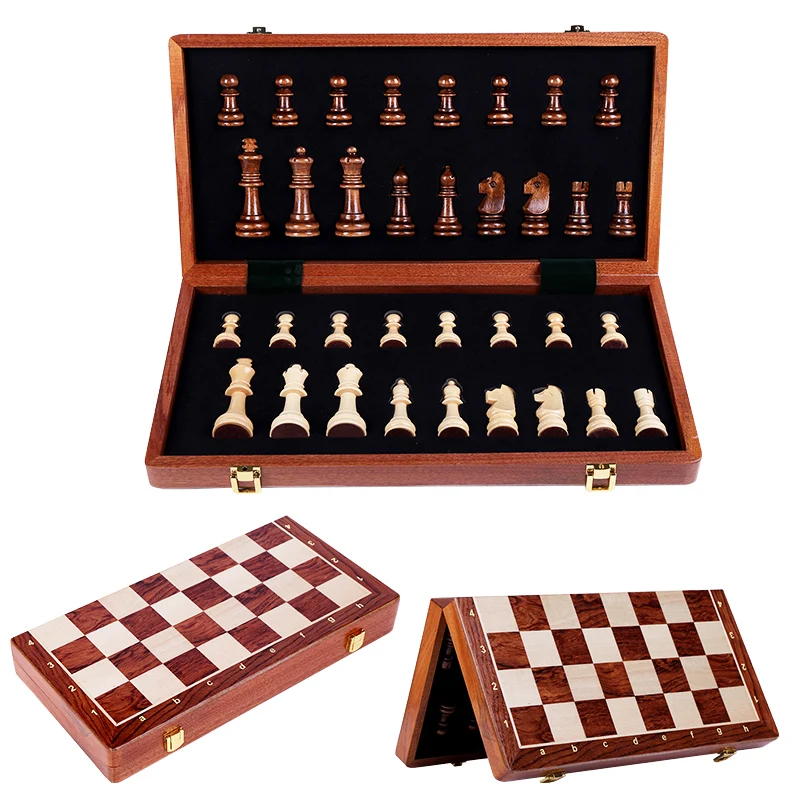 High Quality Wooden Folding Large Chess Set King High 78MM Handwork Solid Wood Pieces Walnut Chessboard Children Gift Board Game