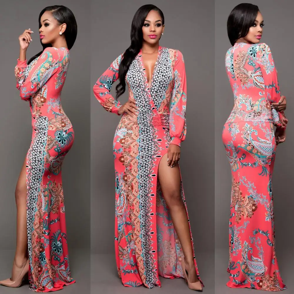 

OKOUFEN Europe and America V-neck large size print dress