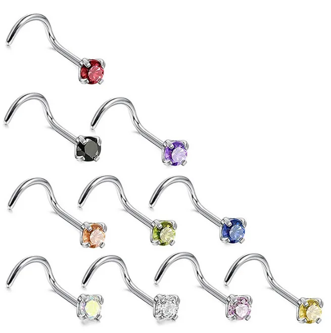 100Pcs CZ Nose Ring Popular Zircon Curved Stud L Anti-Allergy Steel Ornament Cubic Zirconia 3mm Wholesale