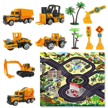 

Alloy Engineering Trucks Toys Set With Play Mat Play Vehicles Structure Models Kids Education Toys Set Party Decor Birthday Gift