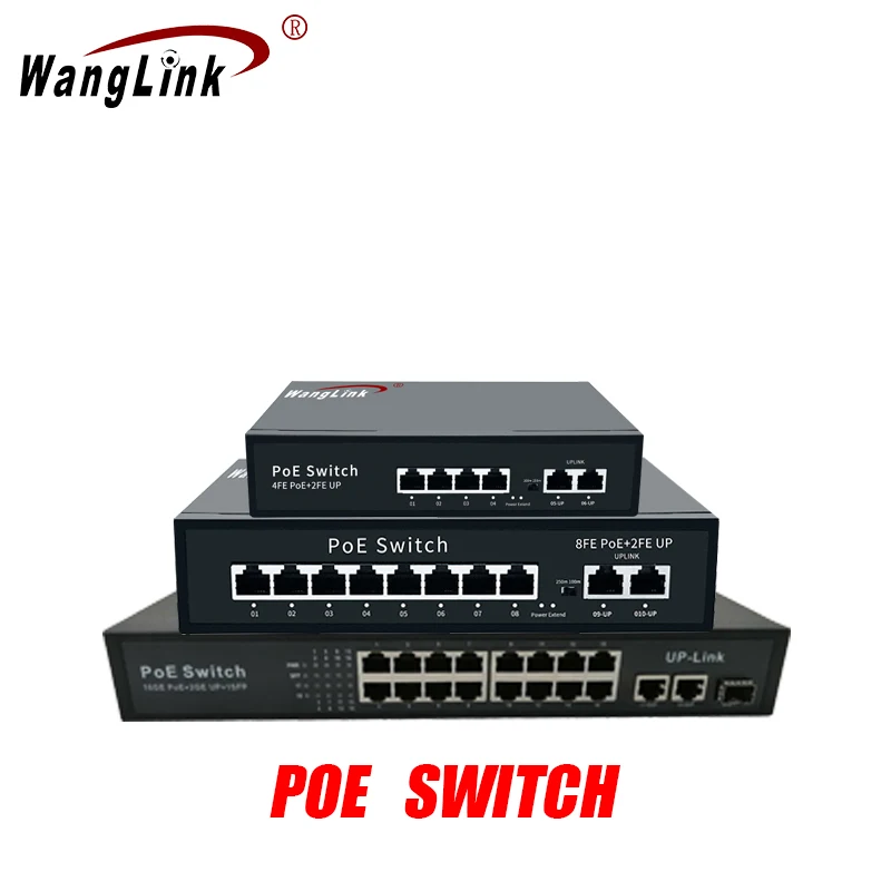 Wanglink POE коммутатор 100 м/1000 м 4/8/16 порт + 2 порта Uplink сетевой Ap/cctv камера