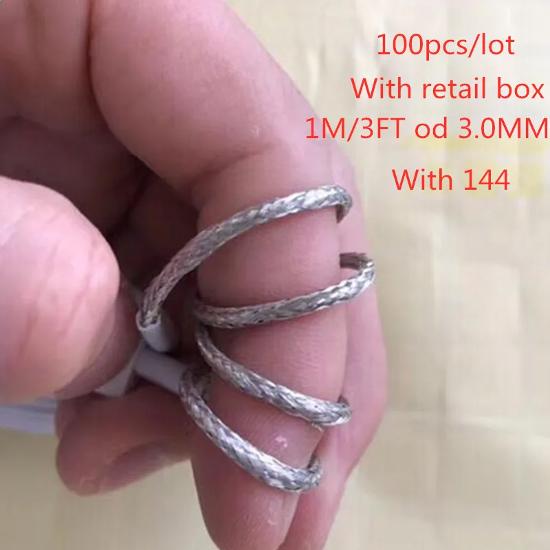 100 шт./лот 1 м/3ft 3,0 мм АА+ качество 144 металлический Плетеный usb-кабель для передачи данных(синхронизации) и зарядки Зарядное устройство кабель для Macbook 11 Pro max 8 7 6s 6 plus с розничной коробкой