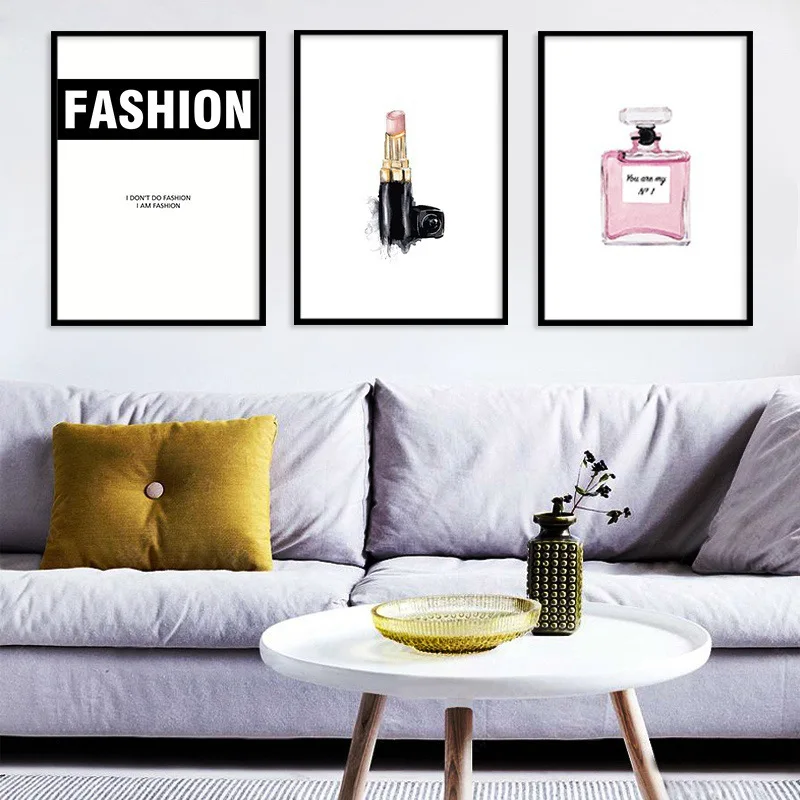 

Fashion Simple Northern European-Style Lipstick Perfume Canvas Family Decorative Painting wu kuang hua xin Living Room Bedroom H