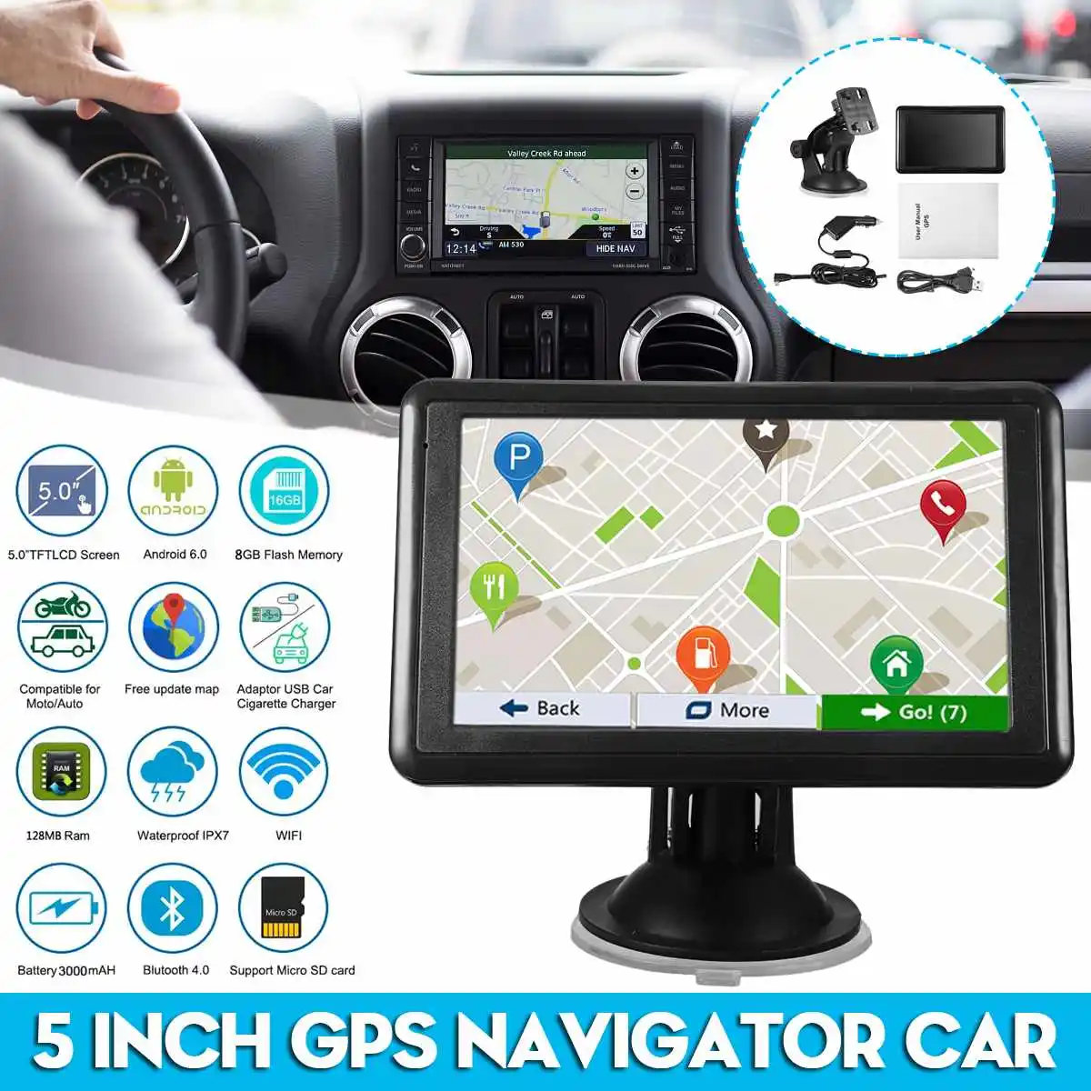 7 inch HD Car Truck GPS Navigation 128M RAM 8gb touch screen support Russia/EU/ America/Canada/Southeast Asia/AU NZ Maps atv gps