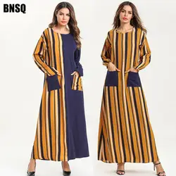 BNSQ в полоску Макси мусульманское платье Восточный халат из марокена абайя Дубай Ома Индия Lehenga Турция длинный рукав в арабском стиле