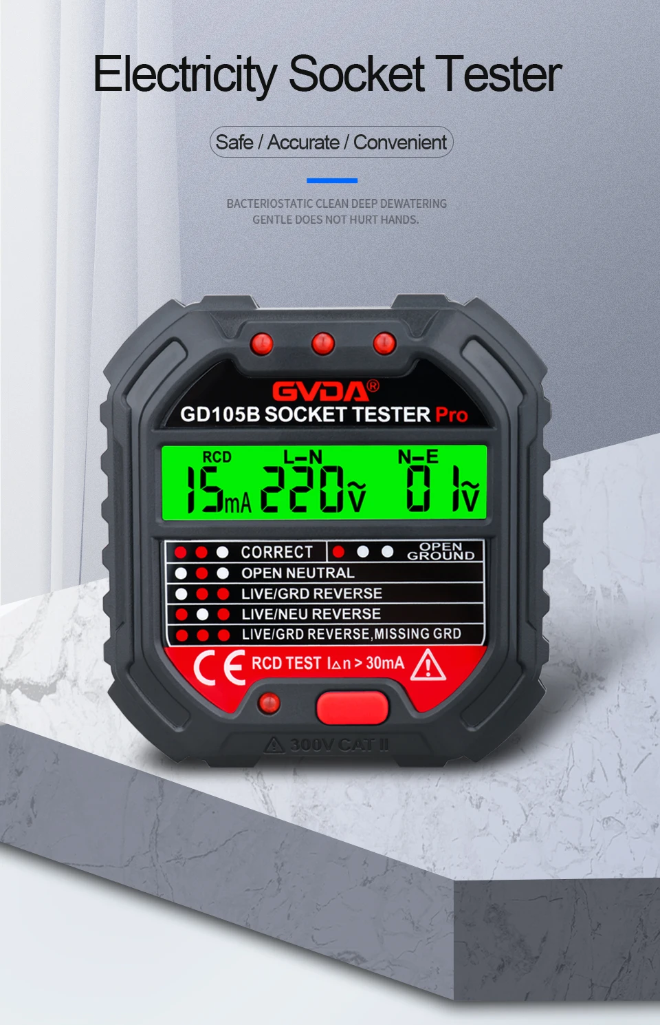 Description Picture 4 of itemGVDA Socket Tester Outlet Detector Circuit Breaker Finders Ground Zero Line US UK EU Plug Polarity Phase Check Instruments