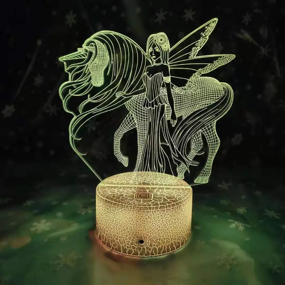 Creative 3D LED Lamp Acrylic USB Night Light Girl and Unicorn Horse RGB Bulb Party Decoration Christmas Gift Luminaria Lampara