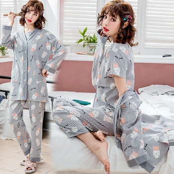 

Cartoon Printed Cotton Maternity Nursing Sleepwear Autumn Summer Feeding Pajamas for Pregnant Women Pregnancy Nightwear Lounge