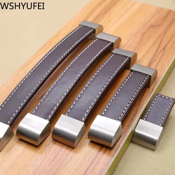 

Leather Handle Bag Handle Drawer Door Knob Brown Black Furniture Handle Hardware Decoration Zinc Alloy Cabinet Dresser Handle