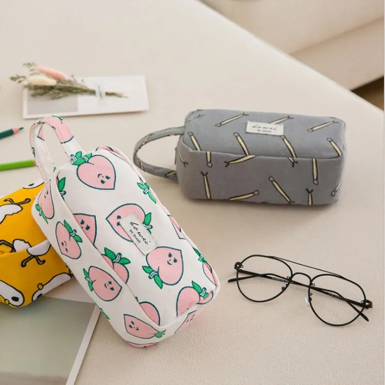 

2018 New Style Japanese Korean Simple Girl'S Pencil Case Canvas Pen Bag Students Stationery Large Capacity Storage Pencil Case W