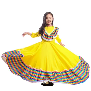 

Traditional Mexican girl's high-swing long dress, national dance and clothing, children's undead party performance game clothes
