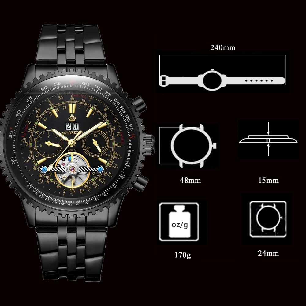 Tourbillon дизайнерские автоматические военные часы с большим циферблатом мужские