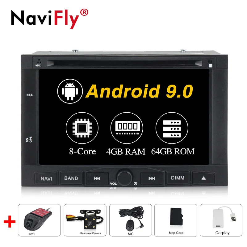 NaviFly для peugeot 3005 3008 5008 партнер Berlingo Автомобильный мультимедийный плеер Android 9,0 для автомобиля, DVD Радио Навигация gps 4 Гб+ 64 ГБ - Цвет: 4-64-Cam-DVR-Carplay