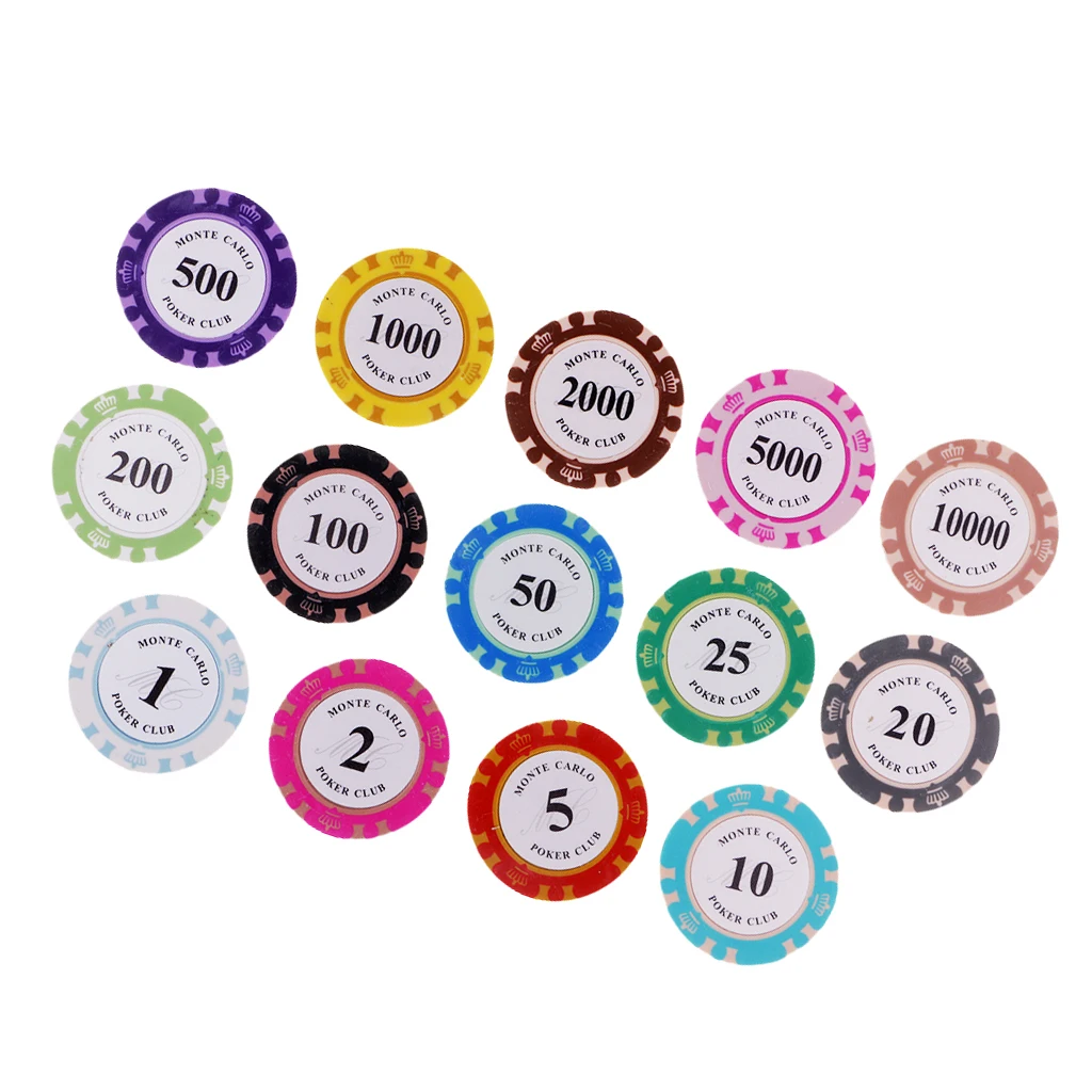 14pcs Poker Chips Gaming Board Game Casino Supplies Texas Hold'em Game Adult Party Games with Denominations