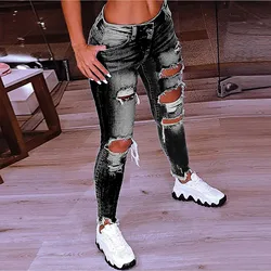 Solid Color Fashion Hole Low Waist Jeans Flares Ankle Fashion Pants Trouser Джинсы Мом Женские Skinny Jeans Women