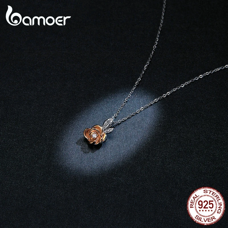 Bamoer GAN155 подлинное 925 пробы Серебряное стильное розовое золотое ожерелье с подвеской в виде цветка Bloosom дизайн свадебные украшения