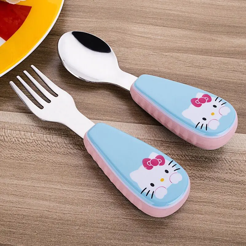 Ложка детская портативная из нержавеющей стали 2 шт./компл.|fork set|set tablewarecartoon fork |