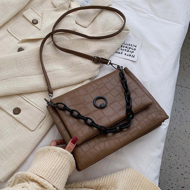 Винтажная модная сумка на цепочке, новинка, качественная женская дизайнерская сумка из искусственной кожи, сумка через плечо с крокодиловым узором