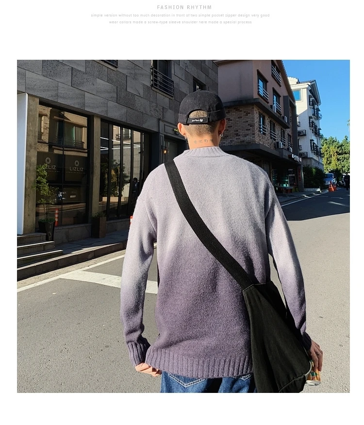 Liketkit, Зимние Повседневные свитера для мужчин, цветов, пэчворк, градиент, Круглый ворот, пуловеры, мужские, негабаритные, Ретро стиль, корейская мода, топы