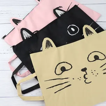 

Fashion Cute Cat A4 Zipper Canvas Bag Fabric File Folder Document Notebook Filing Product Paper Storage School Office Supplies