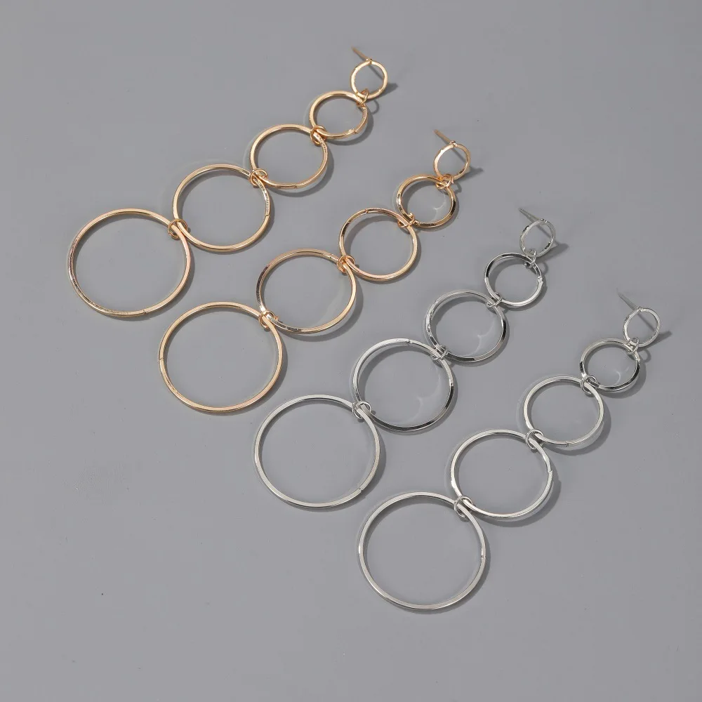 Simple Tassel Five Circles Hollow Alloy Golden Silver Plated Women Dangle Earrings & Drop Earrings drop earrings dangle earrings