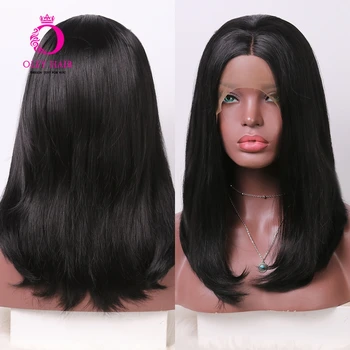 

OLEY Hair Black Straight Bob Wig Free Part Synthetic Lace Front Wig Glueless High Density Daily Wig For Black Women